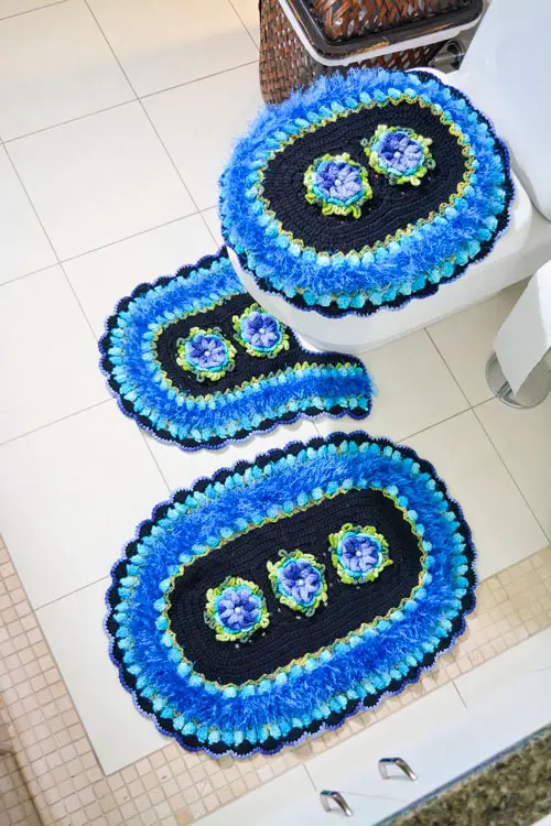 Jogo de banheiro com 3 peças em crochê Oceano
