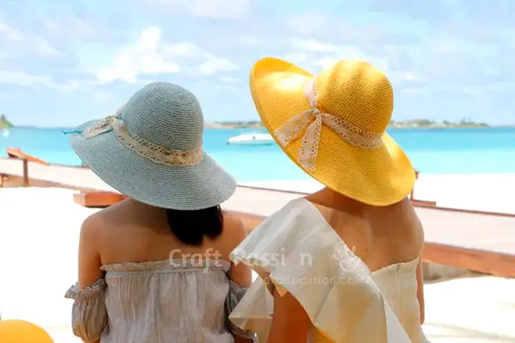 Chapéu de praia em crochê com aba larga