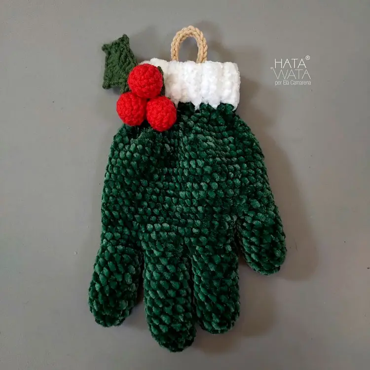 Luva de duende em crochê para decoração